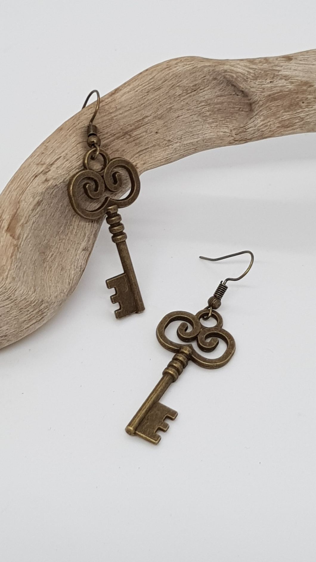 Antique Copper Boho Key Charm Earrings