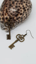 Load image into Gallery viewer, Antique Copper Boho Key Charm Earrings
