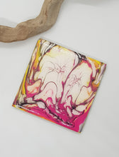 Load image into Gallery viewer, Acrylic Pour Art Magenta &amp; Gold Square Resin Coaster
