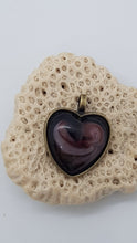 Load image into Gallery viewer, Antique Copper Bezel Deep Plum &amp; White Love Heart Resin Cabochon Pendant
