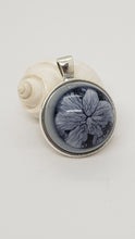 Load image into Gallery viewer, Silver Bezel Floral Navy Blue &amp; White Resin Cabochon Pendant
