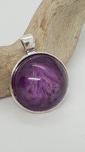 Load image into Gallery viewer, Silver Bezel Sparkly Purple &amp; White Resin Cabochon Pendant
