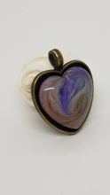 Load image into Gallery viewer, Antique Copper Bezel Purple &amp; White Love Heart Resin Cabochon Pendant
