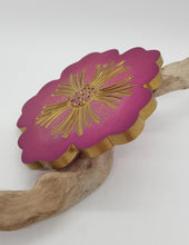 Load image into Gallery viewer, Set of 2 x Magenta Rose Pink &amp; Gold Resin Hibiscus Coasters
