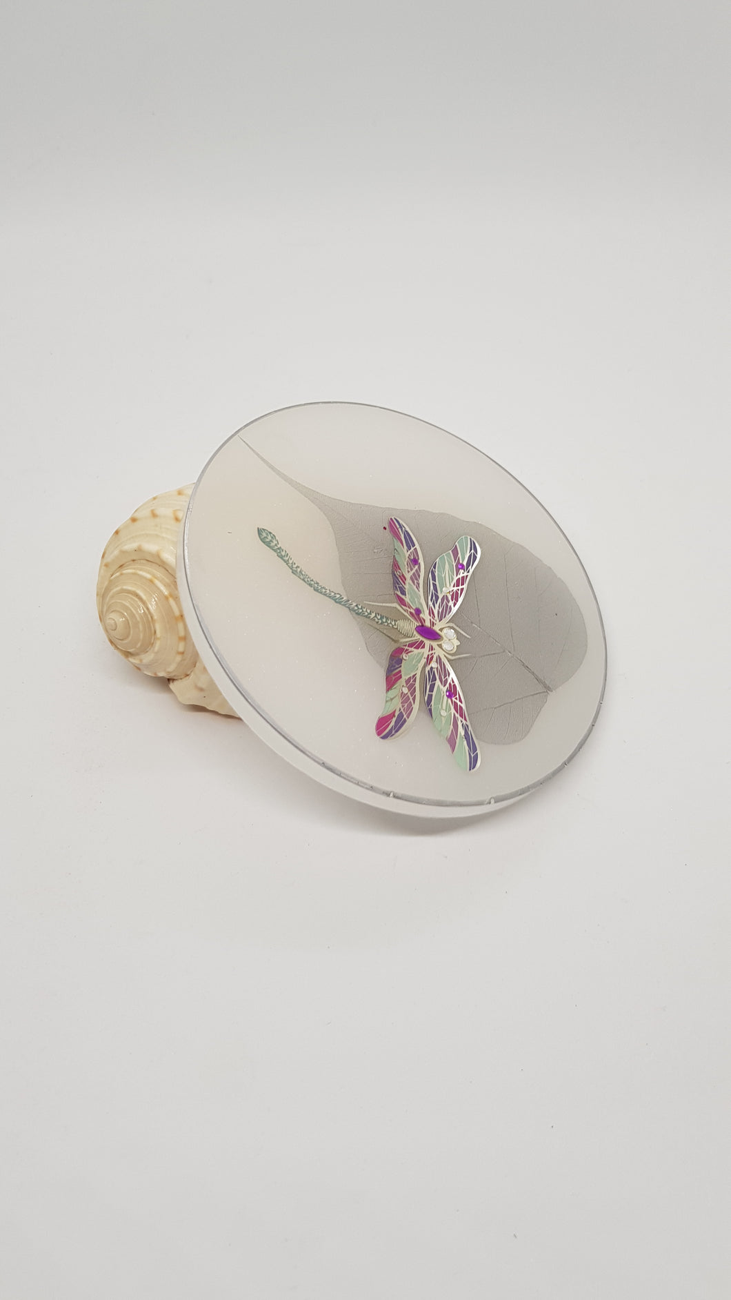 Sparkly White Dragonfly & Silver Skeleton Leaf Resin Jewellery Tray #2