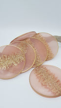 Load image into Gallery viewer, Set of 6 x Golden Sparkle Pink Glitter Resin Coasters
