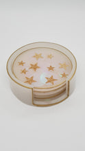 Load image into Gallery viewer, Gold Stars &amp; White Pearl Resin Coasters &amp; Coaster Holder Set
