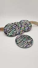 Load image into Gallery viewer, Set of 4 x Black &amp; Silver Mother Of Pearl Resin Coasters
