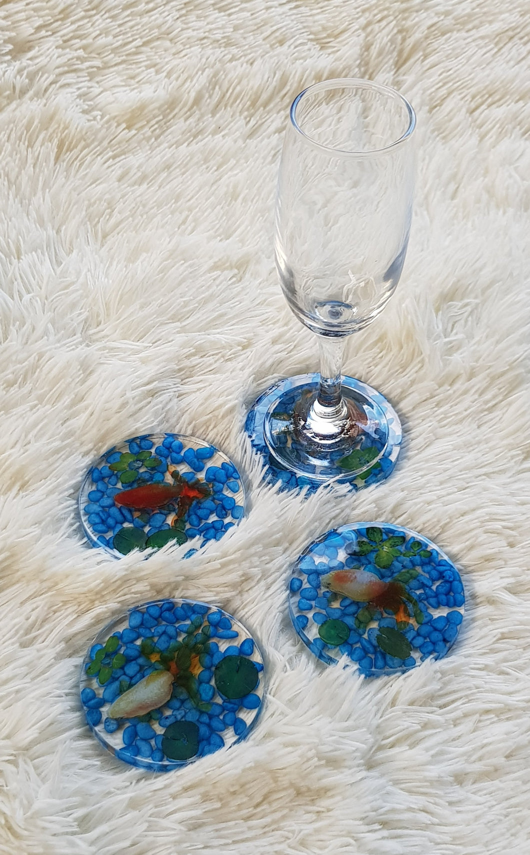 Set of 4 x Blue 3D Goldfish Resin Coasters