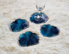 Load image into Gallery viewer, Blue &amp; Gold Marble Geode Resin Coasters
