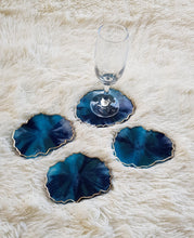 Load image into Gallery viewer, Blue &amp; Gold Marble Geode Resin Coasters
