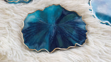 Load image into Gallery viewer, Blue &amp; Gold Marble Geode Resin Coasters
