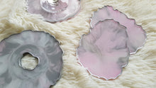 Load image into Gallery viewer, Pink &amp; Silver Marble Geode Resin Coasters
