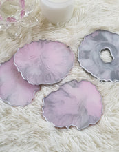 Load image into Gallery viewer, Pink &amp; Silver Marble Geode Resin Coasters
