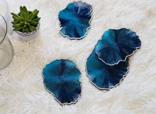 Load image into Gallery viewer, Blue &amp; Gold Marble Geode Resin Coasters
