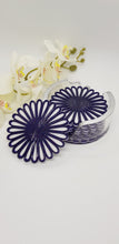 Load image into Gallery viewer, Violet Glitter Daisy Resin Coasters &amp; Coaster Holder Set
