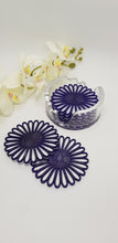 Load image into Gallery viewer, Violet Glitter Daisy Resin Coasters &amp; Coaster Holder Set
