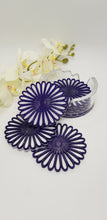 Load image into Gallery viewer, Violet Glitter Daisy Resin Coasters &amp; Coaster Holder Set
