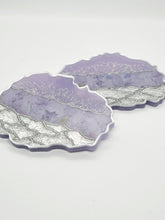 Load image into Gallery viewer, Lavender &amp; Silver Glitter Washi Tape Geode Resin Coasters
