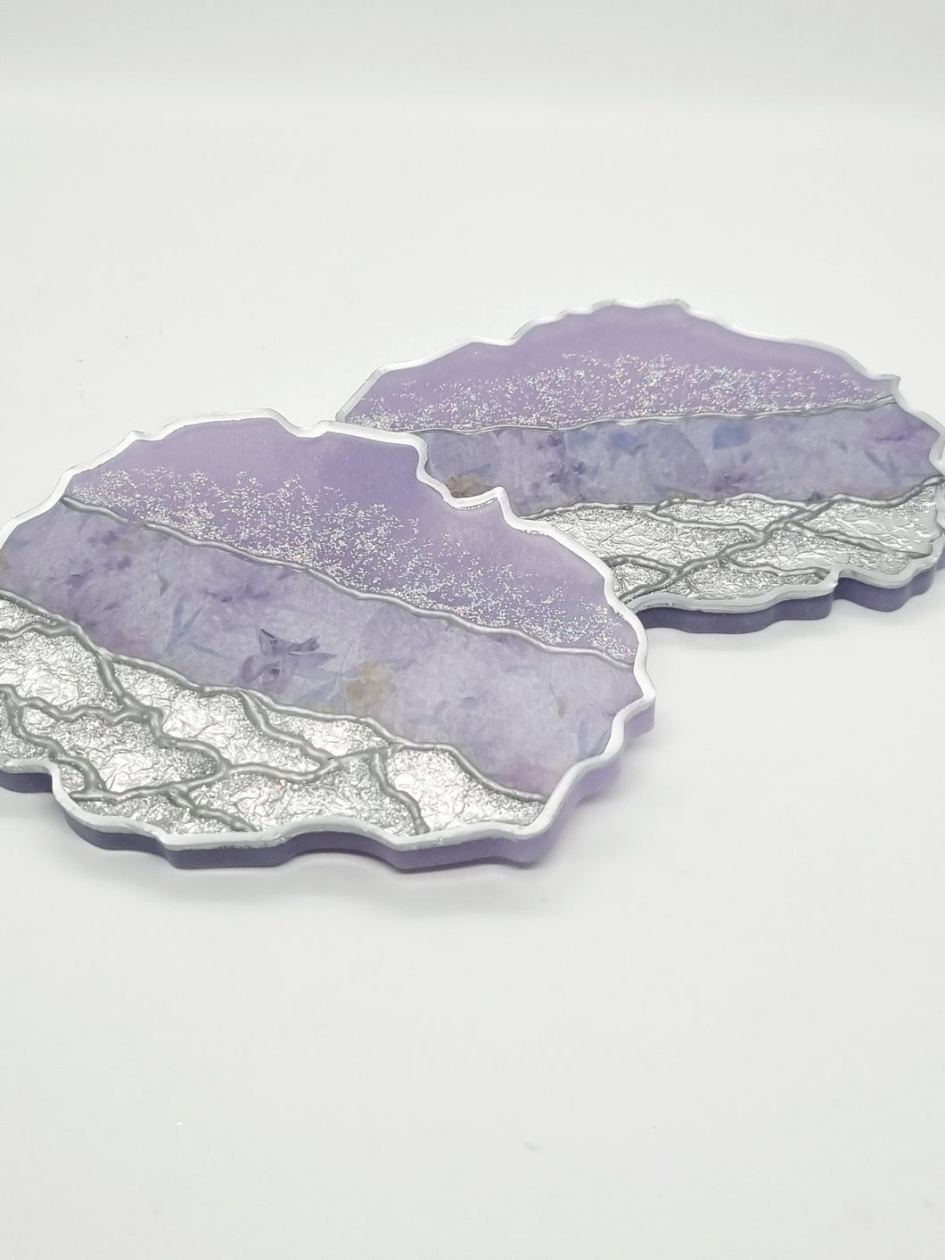 Lavender & Silver Glitter Washi Tape Geode Resin Coasters