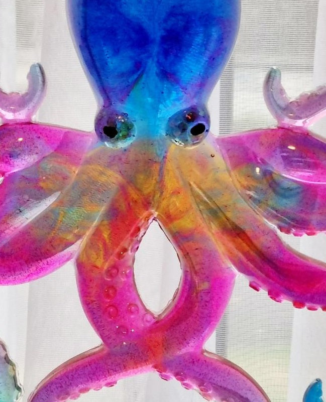 Handcrafted Resin Rainbow Octopus Suncatcher Mobile