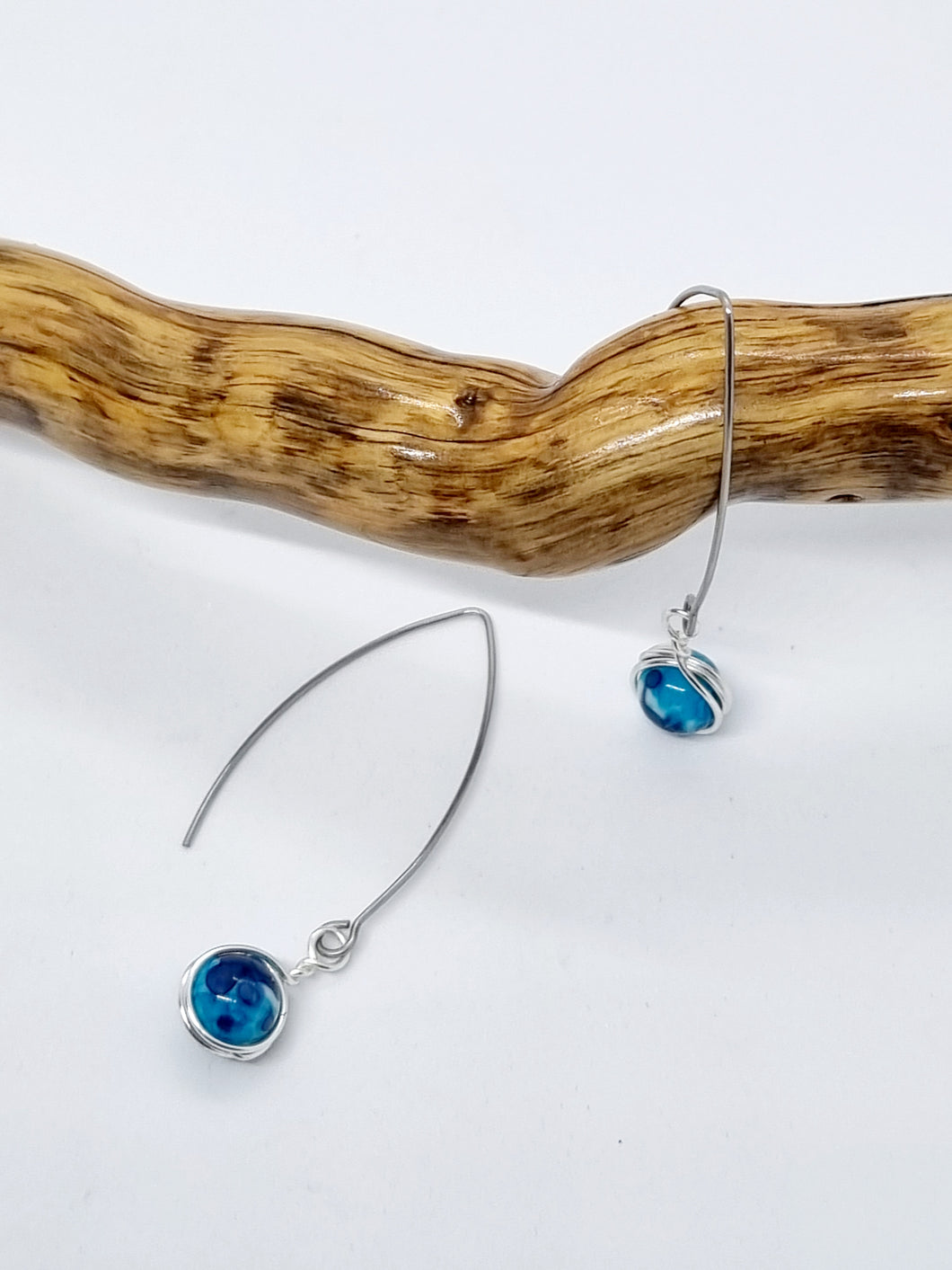 'Junonia' Gemstone Bead French 'V' Dangle Earrings