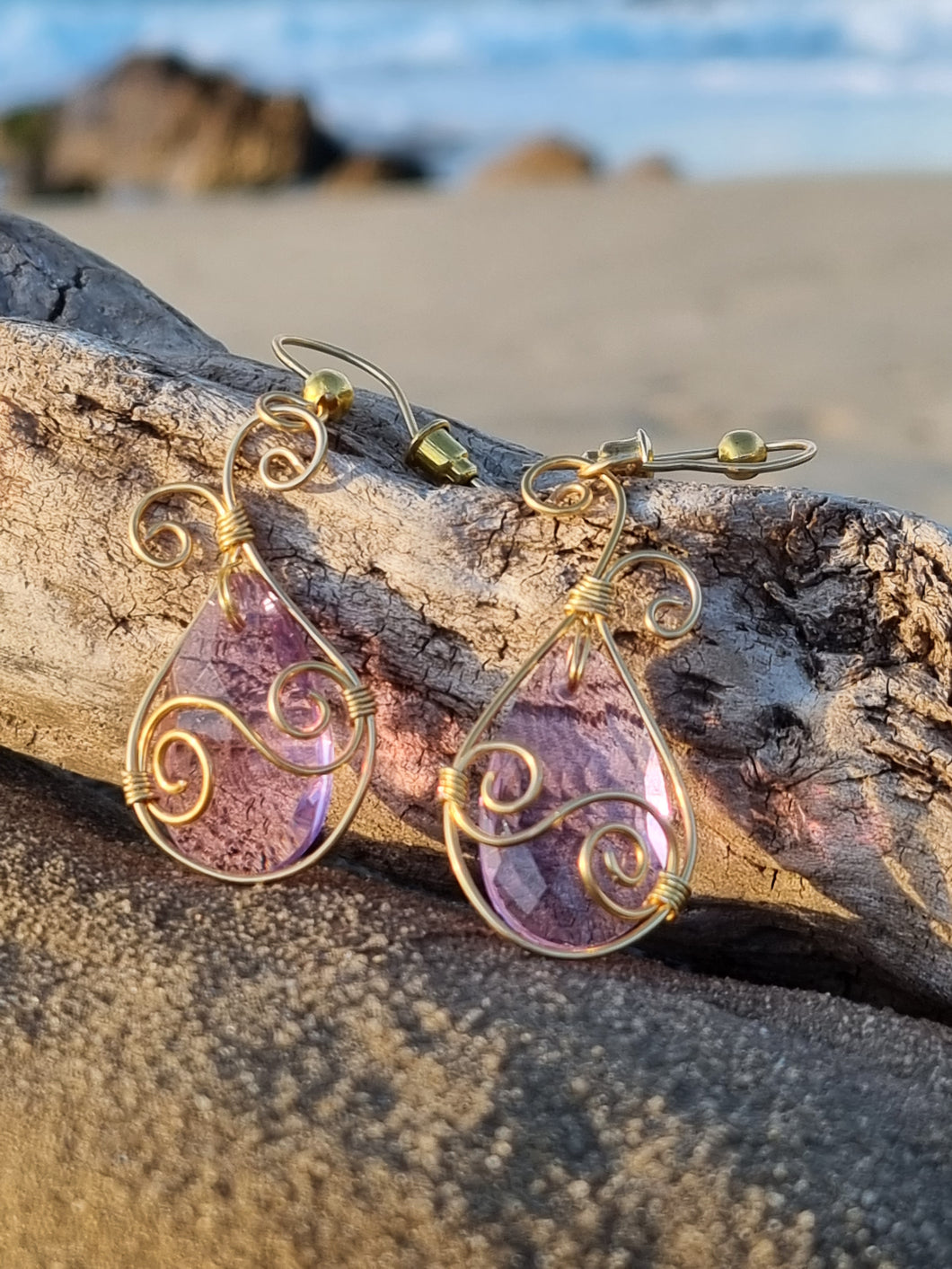 'Coral' Wire Wrapped Gemstone Bead Earrings