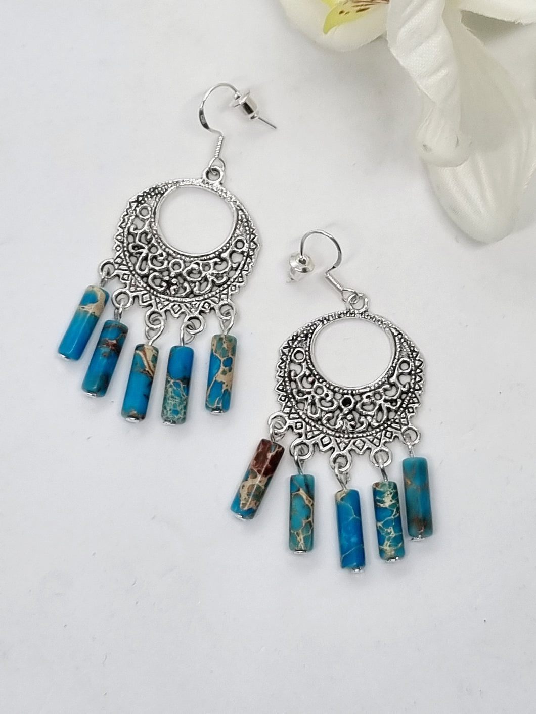 'Miyoko' Turquoise Tube Bead Dangle Earrings