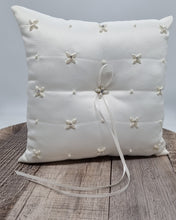 Load image into Gallery viewer, White Satin Diamante &amp; Pearl Wedding Ring Pillow
