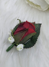 Load image into Gallery viewer, Artificial Silk Burgundy Rose Wedding Lapel With Diamante Pin
