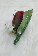 Load image into Gallery viewer, Artificial Silk Burgundy Rose Wedding Lapel With Diamante Pin
