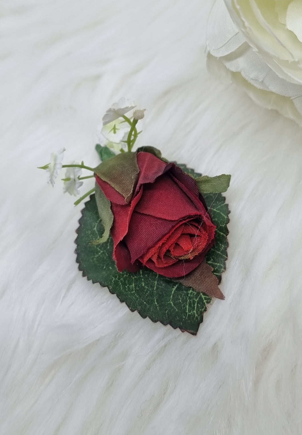 Artificial Silk Burgundy Rose Wedding Lapel With Diamante Pin