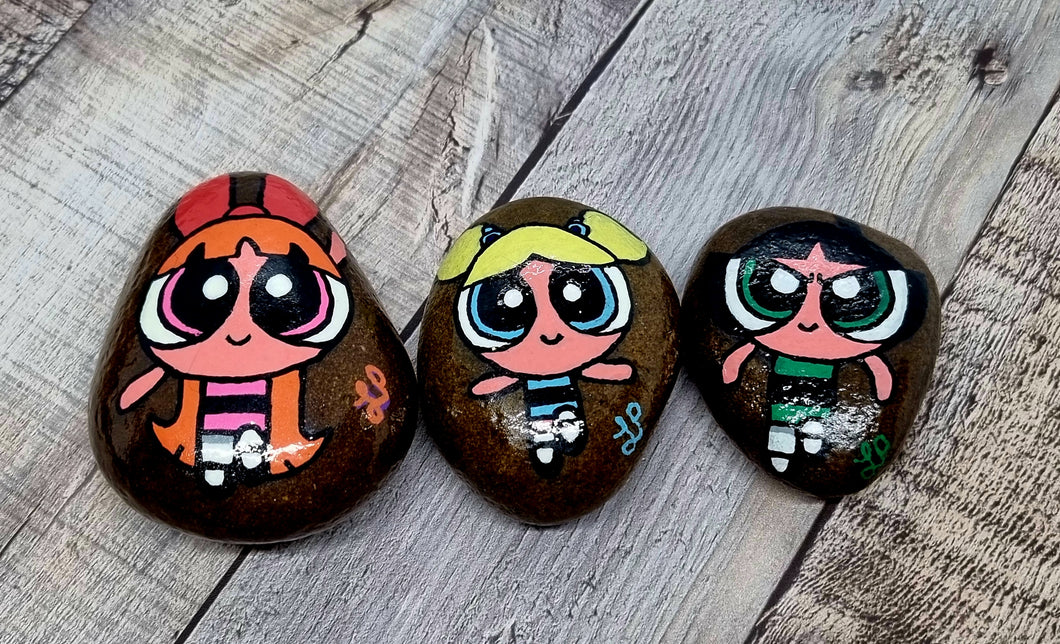 Set of 3 x Powerpuff Girls Hand-Painted Kindness Rocks