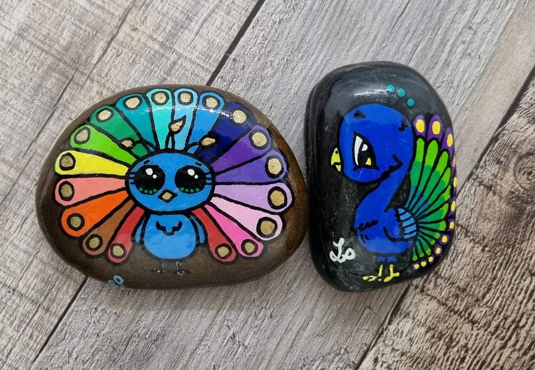 Set of 2 x Peacocks Hand-Painted Kindness Rocks