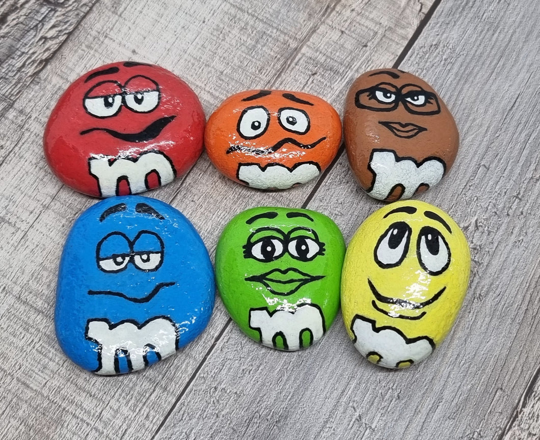 Set of 6 x M & M's Hand-Painted Kindness Rocks