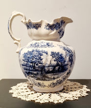 Load image into Gallery viewer, Vintage Bone China Hand Painted Blue &amp; White Willow Pitcher &amp; Wash Bowl Set
