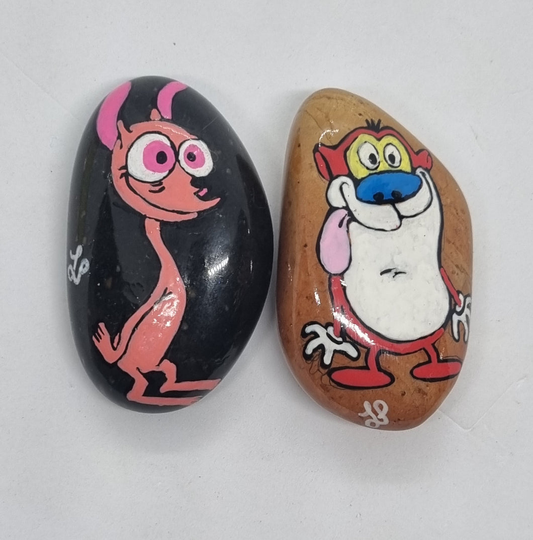 Set of 2 x Ren & Stimpy Hand Painted Kindness Rocks