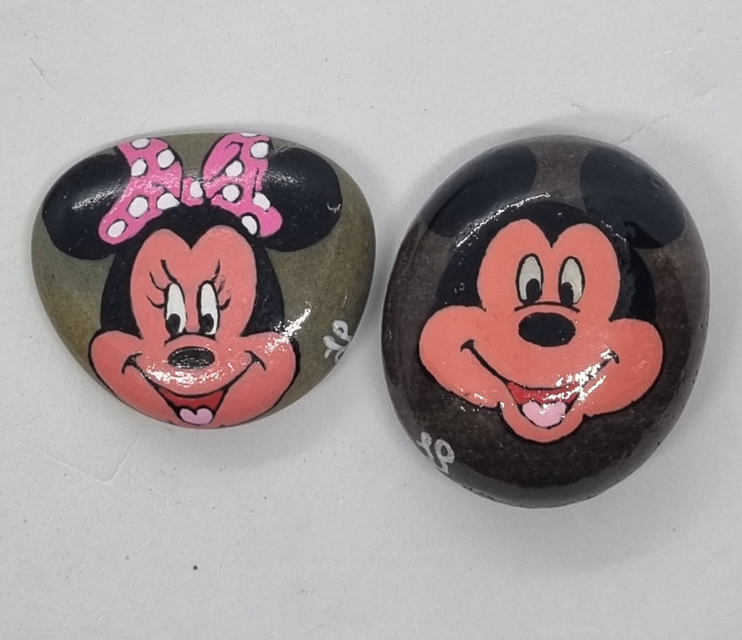 Set of 2 x Minnie & Mickey Mouse Hand-Painted Kindness Rocks