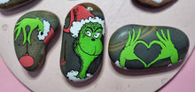 Load image into Gallery viewer, Set of 3 x Grinch Hand-Painted Kindness Rocks
