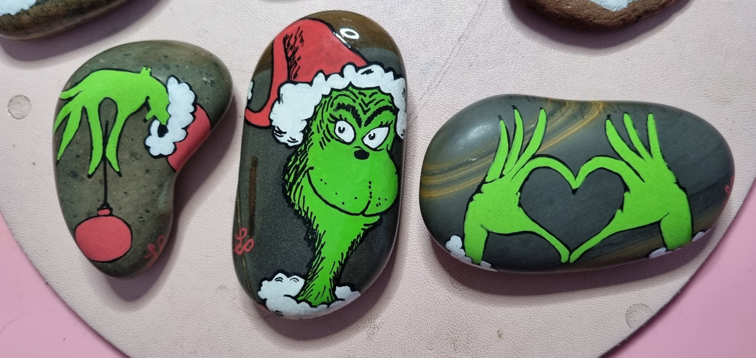 Set of 3 x Grinch Hand-Painted Kindness Rocks