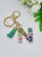 Load image into Gallery viewer, Resin Alphabet Letter Gold Paisley Tassel Keychains
