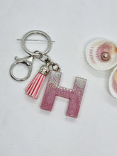 Load image into Gallery viewer, Resin Alphabet Letter Silver Glitter Tassel Keychains
