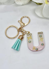 Load image into Gallery viewer, Resin Alphabet Letter Gold &amp; Rose Gold Bling Tassel Keychains
