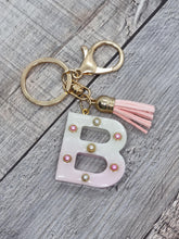 Load image into Gallery viewer, Resin Alphabet Letter Gold &amp; Rose Gold Bling Tassel Keychains
