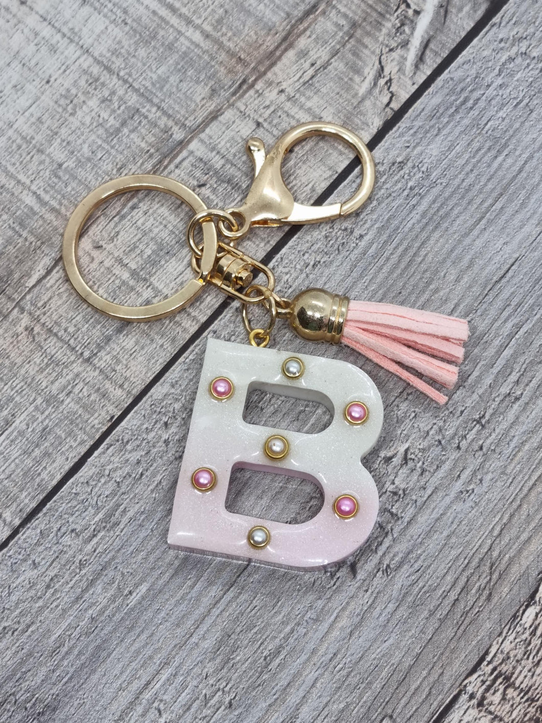 Resin Alphabet Letter Gold & Rose Gold Bling Tassel Keychains