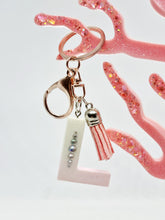 Load image into Gallery viewer, Resin Alphabet Letter Gold &amp; Rose Gold Bling Tassel Keychains
