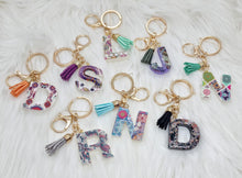 Load image into Gallery viewer, Resin Alphabet Letter Gold Paisley Tassel Keychains
