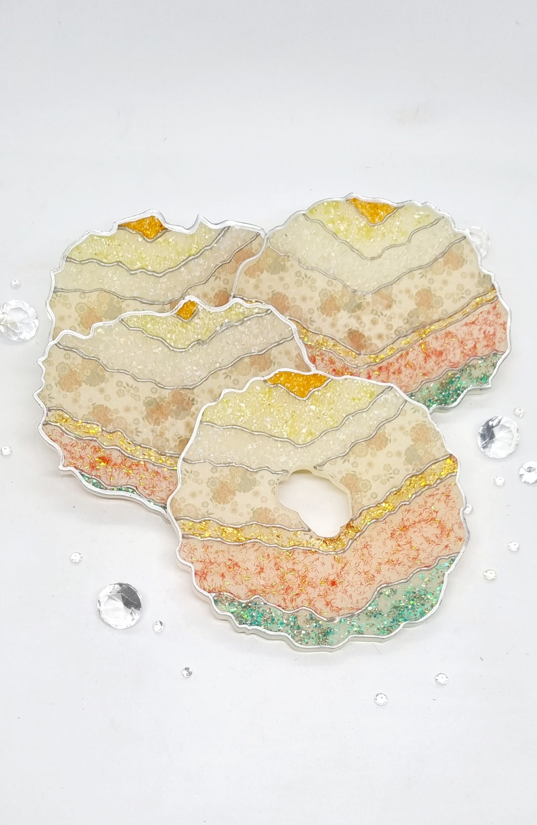 Lemon Citrus & Silver Glitter Washi Tape Geode Resin Coasters