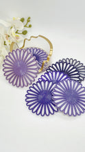 Load image into Gallery viewer, Purple Monochrome Glitter Daisy Resin Coasters &amp; Coaster Holder Set
