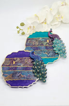 Load image into Gallery viewer, Washi Tape Violet &amp; Teal Peacock Geode Resin Coasters
